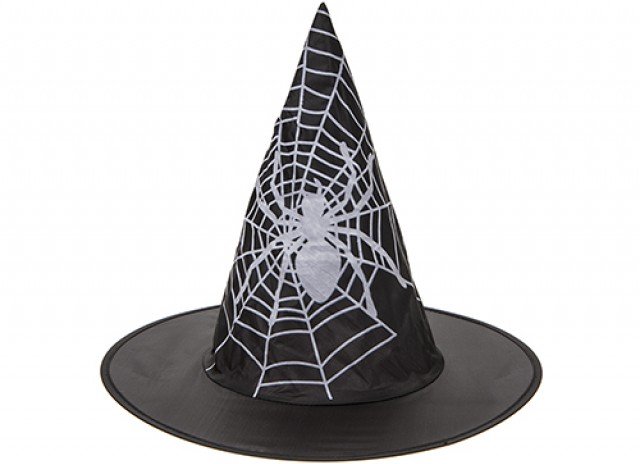 CHILDS NYLON WITCH HAT WITH SPIDER PRINT